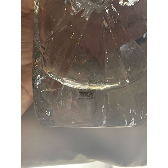 Sunburst Vase Iced Glass by Rune Strand Sea Glasbruk, 1960s Sweden MCM Crystal - Picture 8 of 11